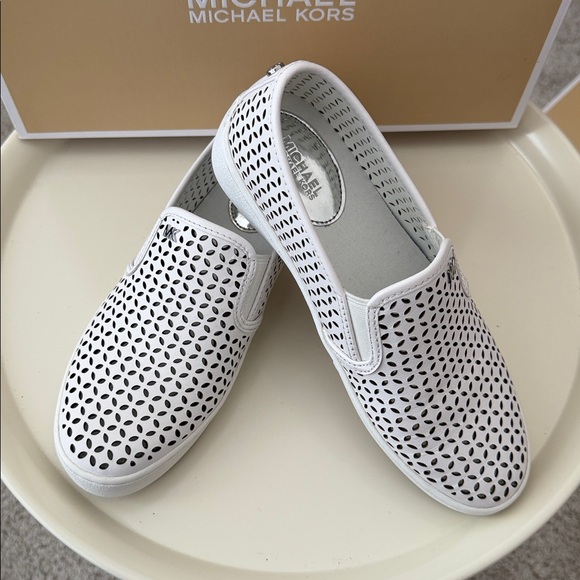 Michael Kors White Perforated Slip-Ons 6 - Picture 2 of 8